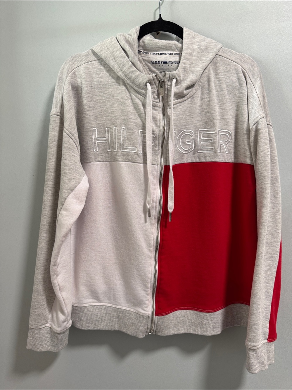 Tommy Hilfiger Women’s  Colorblock Hoodie - Light Gray, White & Red